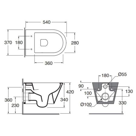 AZZURRA FORMA Унитаз подвесной 540х370х340 мм., безободковый, в комплекте с креплением, цвет Cenere, артикул FMVKSPE00000CE