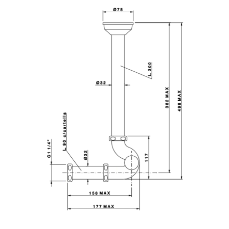 Nicolazzi Complementi Сифон S 1”1/4 без донного клапана для биде, цвет: золото, артикул 5569GB