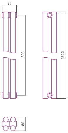Отопительный радиатор ЭСТЕТ-11 н/ж 1800х90 / 2 сек (Состаренная БРОНЗА)