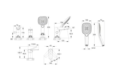 Смеситель на борт ванны Cersanit MODUO однорычажный (64100), артикул 64100