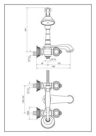 Смеситель The One с ручным душем для ванны. Металлические ручки + прозрачные крис, цвет хром