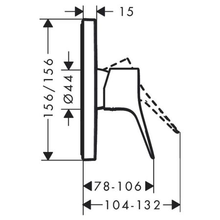 Смеситель для душа, Hansgrohe, Vivenis, тип открывания воды-однорычажный, тип регулирования воды-керамический картридж, монтаж-настенный встраиваемый, отверстия для монтажа-1, внутренняя часть-необходимо заказать, цвет-хром