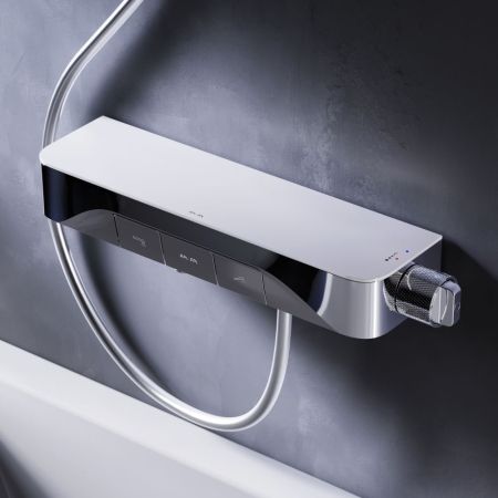 F8F10500 Func, смеситель для душа, кнопочный с полкой, с изливом, хром