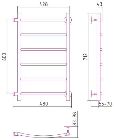 Полотенцесушитель водяной СТИЛЬЕ "Версия-Б2" 600х400 (6) Г 18 (Чёрный)