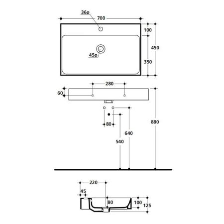 KERASAN Cento раковина 70х45 с 1 отв подвесная/накладная, белый, артикул 353201*1