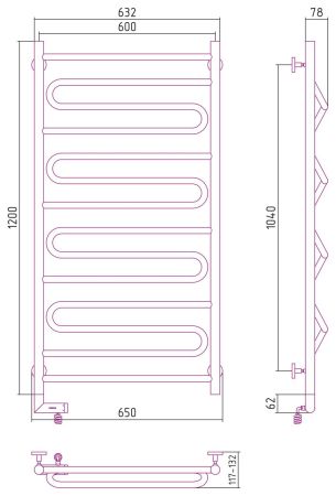 Полотенцесушитель электрический "ЭЛЕГИЯ 2.0" 1200х600 / МЭМ левый (Матовый белый), артикул 30-5218-1260