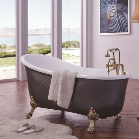 Акриловая ванна SSWW PM718A 170х80 Черная ножки и смеситель Хром