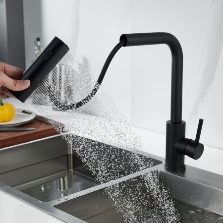 Смеситель для кухни с мультифункциональным изливом Shevanik S263H, черный, артикул S263H