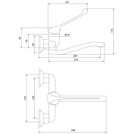 Смеситель для кухни настенный с хирургической ручкой Славен СЛ-ОД-Х24, хром