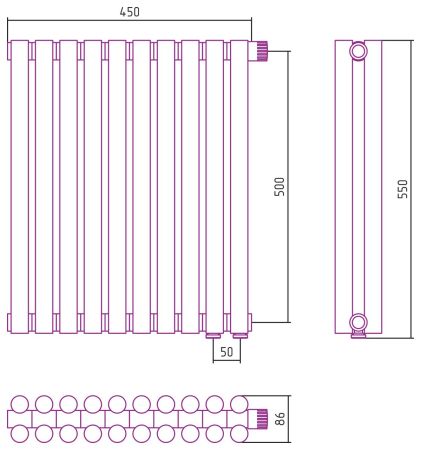 Отопительный радиатор ЭСТЕТ-11 н/ж EU50 500х450 / 10 сек (Шампань), артикул 020-0312-5010