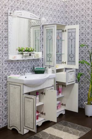 Тумба для раковины Sanflor Адель 82 R Н0000001073 Белая с патиной Серебро