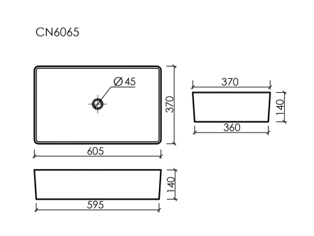 Умывальник чаша накладная прямоугольная со сливом переливом Элемент (Element) 605x385x140мм, артикул CN6065