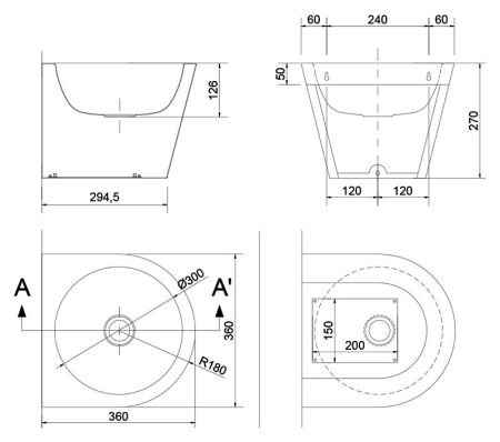 Раковина Nofer 36 13036.C.S сатин, матовая, артикул 13036.C.S