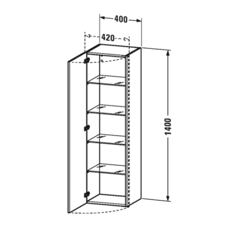 Duravit DuraStyle Колонна  1400x400x360mm, 1 дерца, 4 стеклянные полки, петли справа ,цвет натуральный орех 79, артикул DS1219R7979