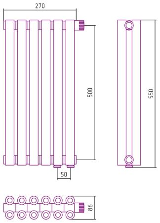 Отопительный радиатор ЭСТЕТ-00 н/ж EU50 500х270 / 6 сек (ЗОЛОТО), артикул 03-0322-5006