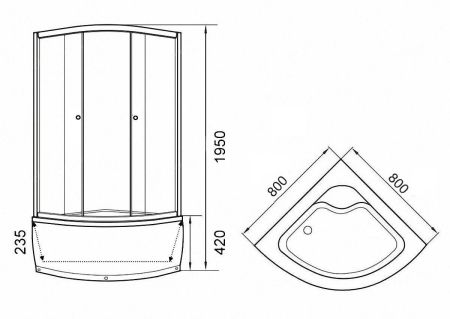 Уголок ZF80 душевой PARLY с поддоном, артикул ZF80