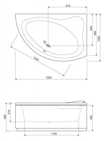 Акриловая ванна Cezares TEBE-150-100-41-R без гидромассажа