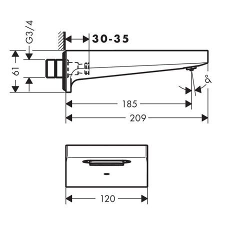HG Metropol Излив на ванну 185мм, настенный, цвет: шлифованный черный хром