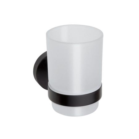 Стакан X-ROUND BLACK одинарный для зубных щёток с держателем, черный, Sapho