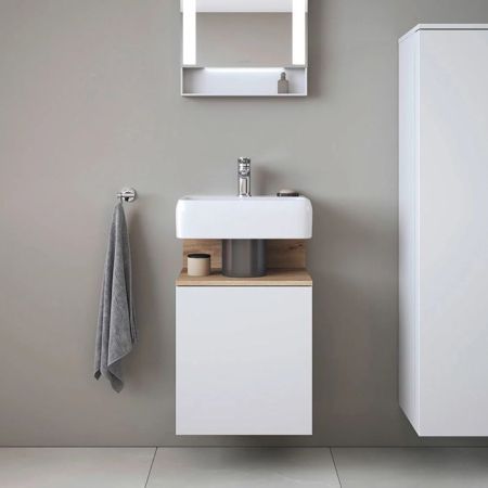 Раковина, Duravit, Qatego, ширина, мм-450, глубина, мм-350, высота, мм-145, тип установки-подвесной, отверстия для смесителя-1, с переливом, материал-фарфор, цвет-белый, артикул 0746450000