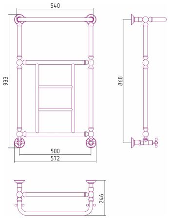 Полотенцесушитель водяной "Ренессанс 1452" 860х500 (МУАР Темный Титан)