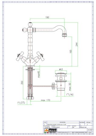 Fiore Margot Sky, двухвентильный смеситель для раковины с донным клапаном, цвет бронза - Swarovski, артикул 01ZZ0625