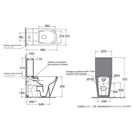 AZZURRA FORMA Унитаз моноблок  безободковый 68х37х83,5см, цвет белый, артикул FMVCMPE00000BI