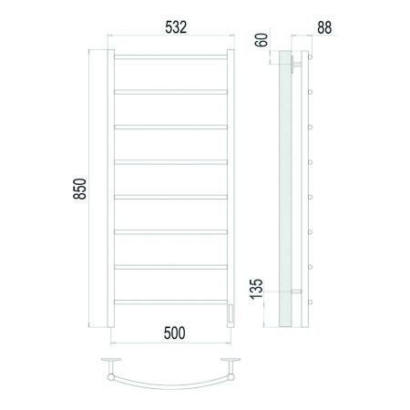 Полотенцесушитель электрический Terminus Классик П8 50х85quick touch, сатин, артикул 4670078561411
