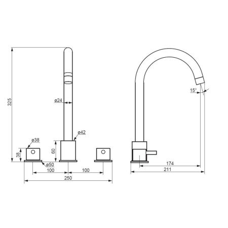 360200300 Scandinavian Pure Смеситель для умывальника, встраиваемый в столешницу, трёхсекционный, че, артикул 360200300