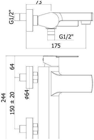 Смеситель для ванны с душем Paffoni Tango TA022CR, артикул TA022CR