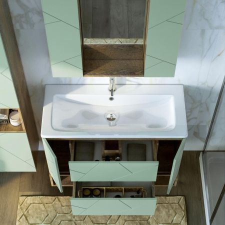 Комплект мебели для ванной Бриклаер КРИСТАЛЛ 100ZF, фисташковый/дуб гранж песочный, артикул КРИСТАЛЛ 100ZF