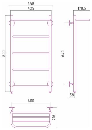Электрический полотенцесушитель СТИЛЬЕ "Формат 30 Л" 800х400 (Полка + 4) П16 (Без покрытия), артикул 00531-8040