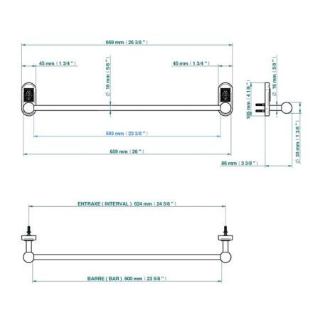THG OCEANIA Полотенцедержатель 600 мм., цвет хром, артикул A2C-A02-514/60