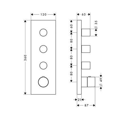 AX ShowerCollection Встраиваемый термостат для душа, 3 потреб, (внешняя часть), цвет: хром