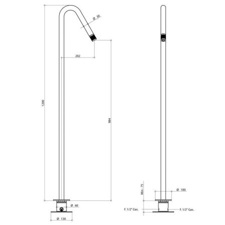BONGIO TIME2020 Смеситель для раковины напольный, прогрессивный, в комплекте с встраиваемой частью, отделка матовая нержавеющая сталь