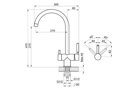 Смеситель для кухни GRANULA (7104, СТАЛЬ САТИН), артикул 7104, СТАЛЬ САТИН