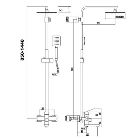 Душевая система из нержавеющей стали Savol S-SUS5001, сатин, артикул S-SUS5001