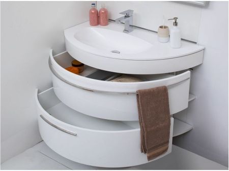 Тумба с раковиной De Aqua Эскалада 100 L белый, подвесная с ручкой