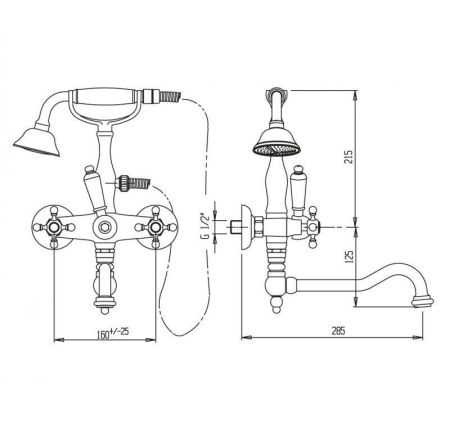 Смеситель для ванны и душа CEZARES ATLANTIS-NOSTALGIA-VDF2, артикул ATLANTIS-NOSTALGIA-VDF2-03/24