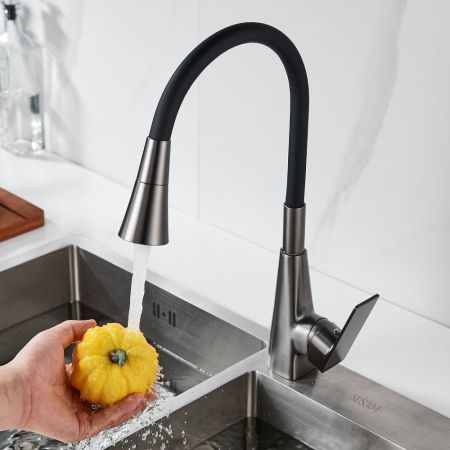 Смеситель для кухни с гибким изливом Shevanik S543T-3, оружейная сталь/черный