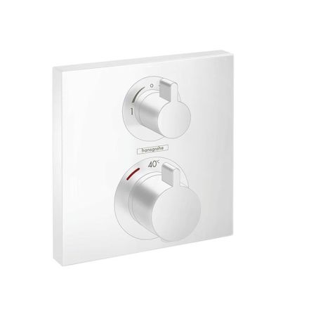 Смеситель для душа, Hansgrohe, Ecostat Square, тип регулирования воды-термостатический картридж, монтаж-вертикальный встраиваемый (настенный), внутренняя часть-необходимо заказать, цвет-белый матовый, 2 потребителя, запорный и переключающий вентиль, предо, артикул 15714700