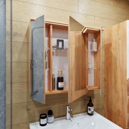 Комплект мебели для ванной Бриклаер Форест 80B, дуб золотой/белый, артикул Форест 80B