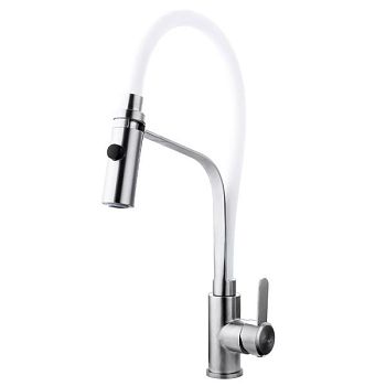 Смеситель для кухни с гибким изливом FASHUN A54112-8, сатин/белый