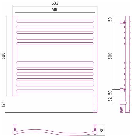 Полотенцесушитель, Сунержа, Флюид 3.0, электрический, ширина, мм-632, глубина, мм-80, высота, мм-724, межосевое расстояние-600, перемычка-выгнутая, подключение-нижнее справа, электрокомплект-МЭМ, нагревательный элемент-ТЭН, мощность, Вт-300, материал-нерж, артикул 15-5821-6060