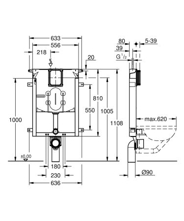 Инсталляционный комплект для унитаза GROHE Uniset для обмуровки (38729000), артикул 38729000