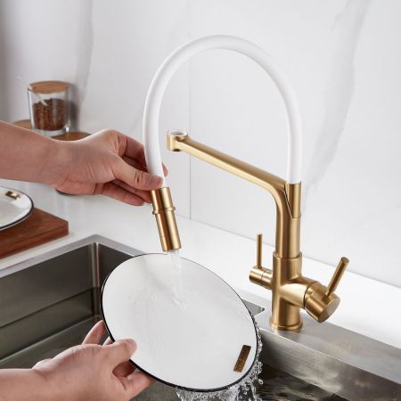 Смеситель для кухни с подключением фильтра воды Rose R658G, золотой сатин