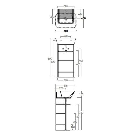 SIMAS WAVE Структура под раковину 370х342х740 мм., напольная, металлическая, цвет черный матовый, артикул WASA08