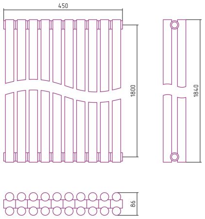 Отопительный радиатор ЭСТЕТ-11 н/ж 1800х450 / 10 сек (МУАР Темный Титан), артикул 15-0302-1810