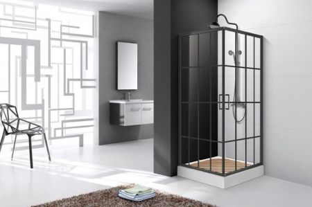 Душевой уголок Cerutti SPA Muza 90x90 профиль Черный стекло прозрачное с рисунком, артикул MUZA90