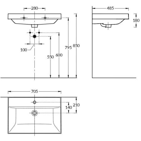 Раковина CUBO подвесная\мебельная 70, белая глянцевая, артикул CU.wb.70